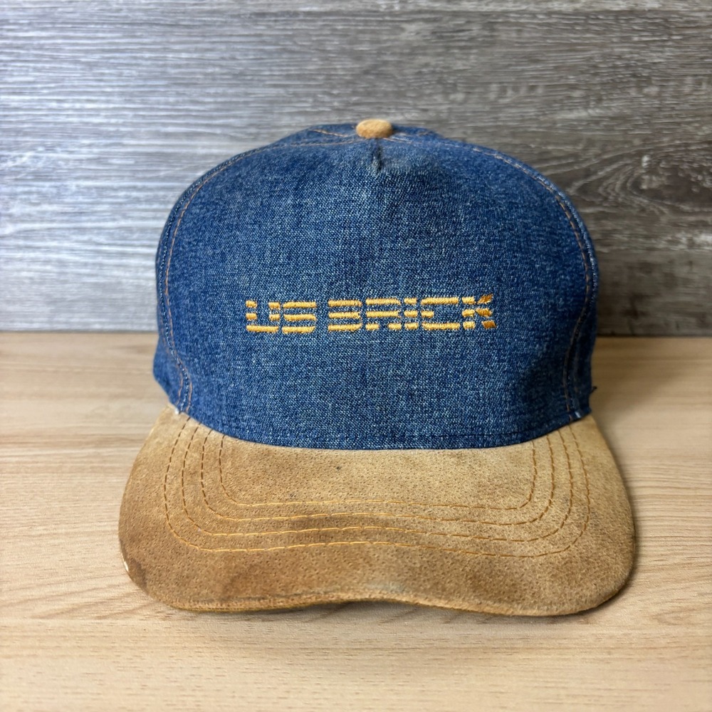 Vintage US Brick Hat Cap Strap Back Blue Denim Trucker Adjustable